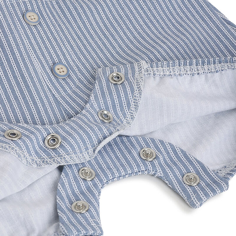 Boys Light Natural Striped Short Sleeve Rompers image number 3